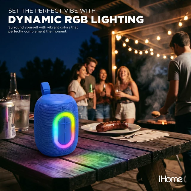 Alt view image 4 of 7 - Quest Wireless Portable Bluetooth Speaker with RGB Light Water-Resistant, Built-In Carry Strap, TWS Pairing, Rechargeable Battery, USB-C Cable Included, True Stereo, Bluetooth 5.3
