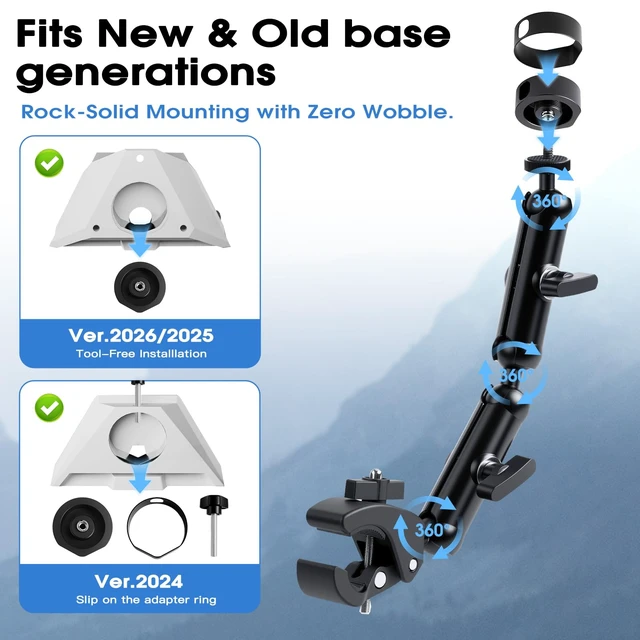 Alt view image 2 of 7 - For 2026/2025 Starlink Mini Clamp Mount and 2024 Pipe Adapters,Double Arm Starlink Mini Pole Clamp Mount and Pipe Adapter for RV/Pole/Roof Rack/Yacht/Camper/Guardrails,Starlink Mini Accessories