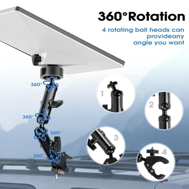 Alt view image 4 of 7 - For 2026/2025 Starlink Mini Clamp Mount and 2024 Pipe Adapters,Double Arm Starlink Mini Pole Clamp Mount and Pipe Adapter for RV/Pole/Roof Rack/Yacht/Camper/Guardrails,Starlink Mini Accessories