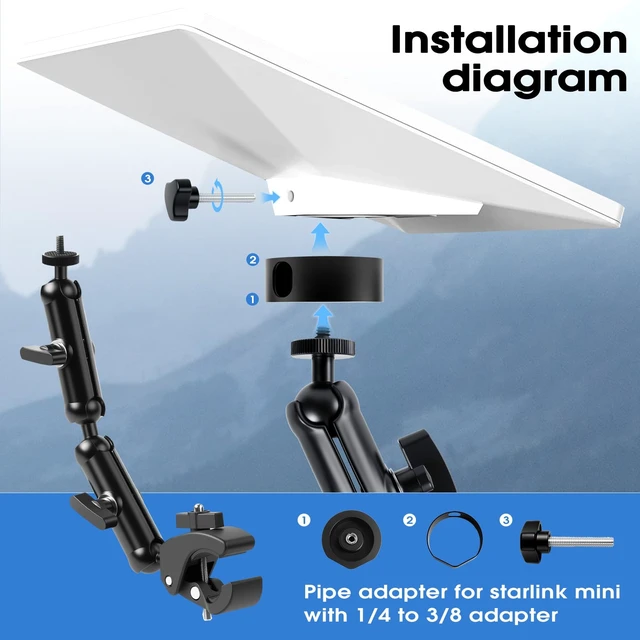 Alt view image 5 of 7 - For 2026/2025 Starlink Mini Clamp Mount and 2024 Pipe Adapters,Double Arm Starlink Mini Pole Clamp Mount and Pipe Adapter for RV/Pole/Roof Rack/Yacht/Camper/Guardrails,Starlink Mini Accessories