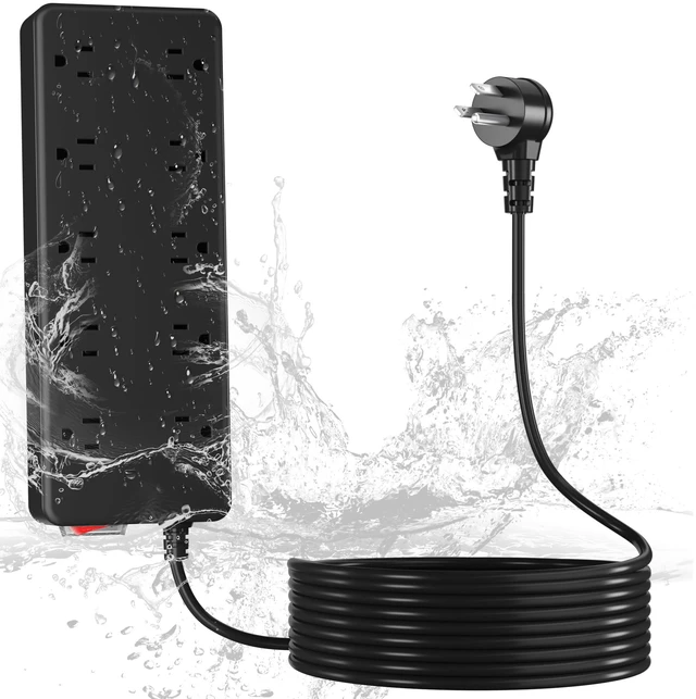 Main image of Outdoor Power Strip Weatherproof 6 FT, IPX6 Waterproof 10 Outlets Wide Spaced Extension Cord with 45° Plug,Shockproof,Wall Mountable 14 Gauge 125V for Camping, Holiday, Bathroom, Garden, Patio, ETL
