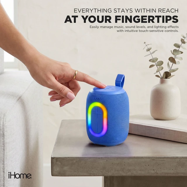 Alt view image 6 of 7 - Quest Wireless Portable Bluetooth Speaker with RGB Light Water-Resistant, Built-In Carry Strap, TWS Pairing, Rechargeable Battery, USB-C Cable Included, True Stereo, Bluetooth 5.3