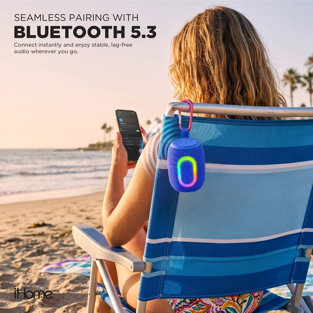Alt view image 7 of 7 - Quest Wireless Portable Bluetooth Speaker with RGB Light Water-Resistant, Built-In Carry Strap, TWS Pairing, Rechargeable Battery, USB-C Cable Included, True Stereo, Bluetooth 5.3