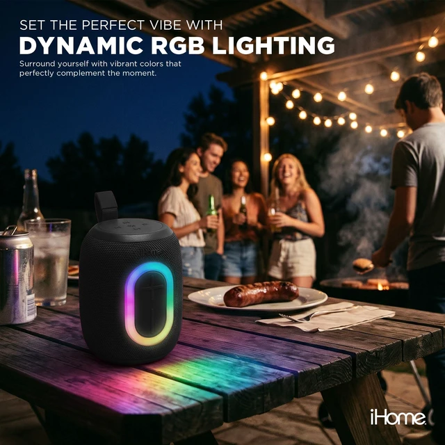 Alt view image 4 of 7 - Quest Wireless Portable Bluetooth Speaker with RGB Light Water-Resistant, Built-In Carry Strap, TWS Pairing, Rechargeable Battery, USB-C Cable Included, True Stereo, Bluetooth 5.3
