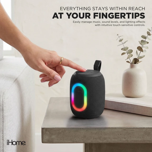 Alt view image 6 of 7 - Quest Wireless Portable Bluetooth Speaker with RGB Light Water-Resistant, Built-In Carry Strap, TWS Pairing, Rechargeable Battery, USB-C Cable Included, True Stereo, Bluetooth 5.3