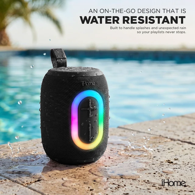 Alt view image 5 of 7 - Quest Wireless Portable Bluetooth Speaker with RGB Light Water-Resistant, Built-In Carry Strap, TWS Pairing, Rechargeable Battery, USB-C Cable Included, True Stereo, Bluetooth 5.3