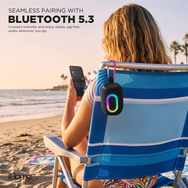 Alt view image 7 of 7 - Quest Wireless Portable Bluetooth Speaker with RGB Light Water-Resistant, Built-In Carry Strap, TWS Pairing, Rechargeable Battery, USB-C Cable Included, True Stereo, Bluetooth 5.3
