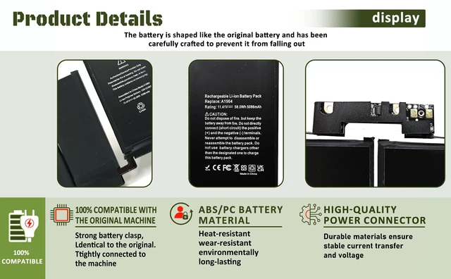 Alt view image 4 of 5 - A1964 A1989 A2251 Battery Replacement for MacBook Pro 13 Inch A1989 (Mid 2018, 2019) & A2251 (2020), EMC 3214 3358 3348-11.41V 58Wh 5086mAh A1964 Laptop Battery Replacement