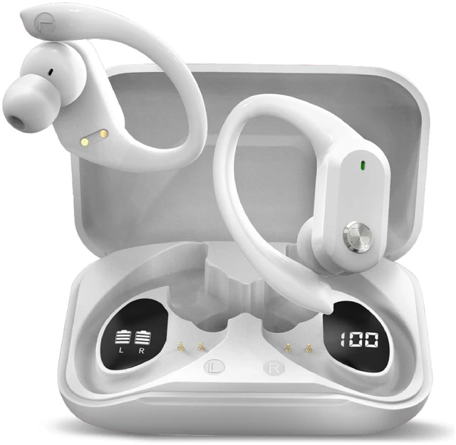 Main image of Wireless Earbuds Bluetooth 5.3 Headphones Sport Sweat Resistant Sports Earphones with Earhooks,48H Playtime,Lightweight 7.8g,Fast Charging Case,Noise Cancelling Mic for Running Gym Workout-White