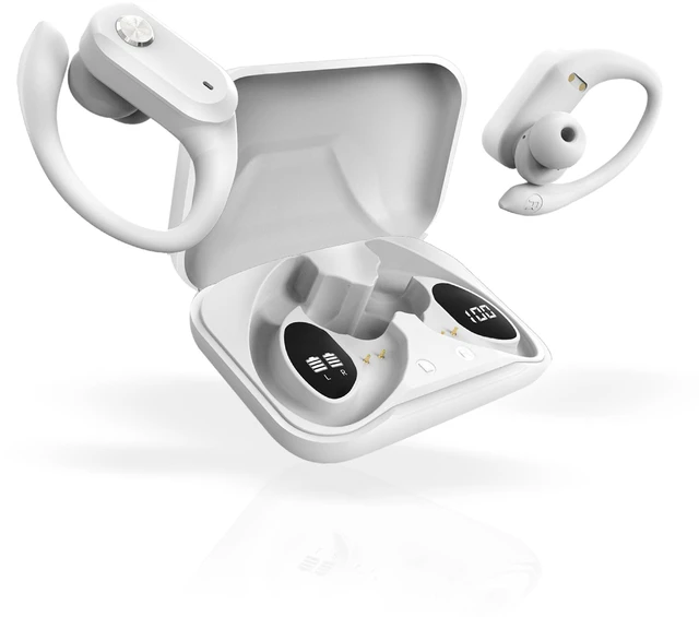 Alt view image 3 of 7 - Wireless Earbuds Bluetooth 5.3 Headphones Sport Sweat Resistant Sports Earphones with Earhooks,48H Playtime,Lightweight 7.8g,Fast Charging Case,Noise Cancelling Mic for Running Gym Workout-White