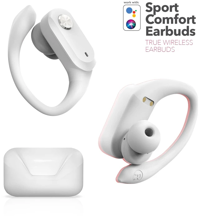 Alt view image 5 of 7 - Wireless Earbuds Bluetooth 5.3 Headphones Sport Sweat Resistant Sports Earphones with Earhooks,48H Playtime,Lightweight 7.8g,Fast Charging Case,Noise Cancelling Mic for Running Gym Workout-White