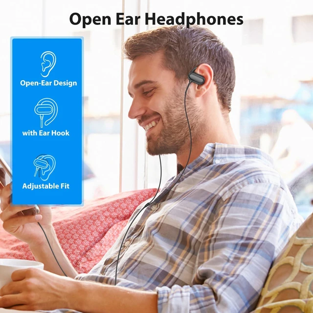 Alt view image 3 of 7 - USB C Open-Ear Headphones with Earhook Mic & Volume Control Black Sport Wired Earbuds HiFi Stereo Anti-hurt Ear On-Ear Earphone for iPhone 18 Pro 17 16 15/Samsung S26 Kids School Chromebook