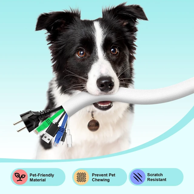 Alt view image 5 of 6 - Cable Sleeve, 20ft - 4/5 inch Dog Cat Cord Protector for Pets, White Cord Cover for Pets, Flexible Cord Protector from Pets Chewing, Bite-Resistant Cable Wire Management for USB, Power, TV Cords