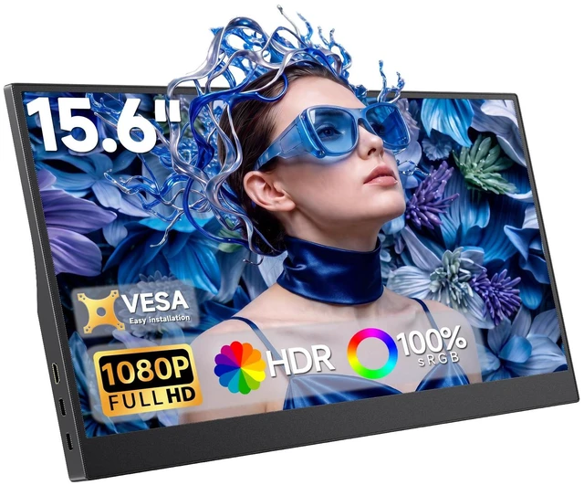 Main image of 15.6" Portable Monitor for Laptop, USBC HDMI Laptop Screen Extender FHD 1080P Ultra-Slim Travel IPS Display with HDR,100% sRGB VESA & Built-in Speakers for Mac Phone PS5 Xbox Switch