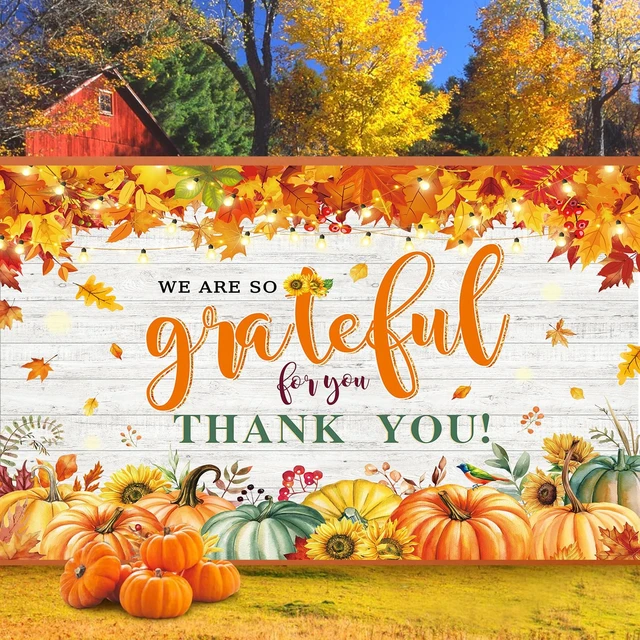 Alt view image 3 of 7 - We are So Grateful for You Thank You Banner Backdrop 8x6FT Autumn Pumpkin Thank You for All You Do Background Thanksgiving Employee Staff Teachers Doctors Retirement Party Decorations Supplies