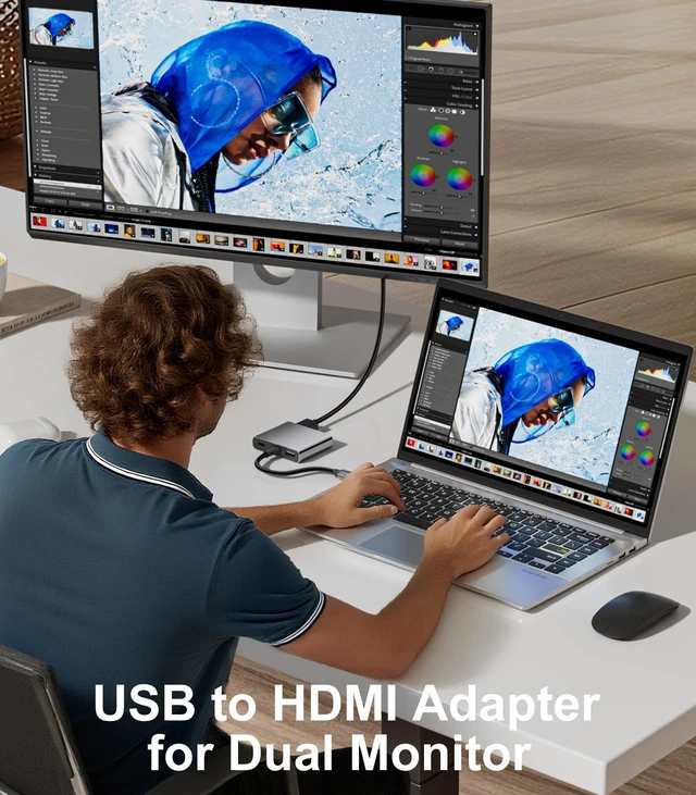 Alt view image 7 of 7 - 4 in 1 USB to Dual HDMI Adapter 1080P 60Hz, USB A 3.0 to HDMI Adapter for Laptop, PC, Desktop, Compatible with Mac OS, Windows 7/8/10/11 - Requires Driver Installation