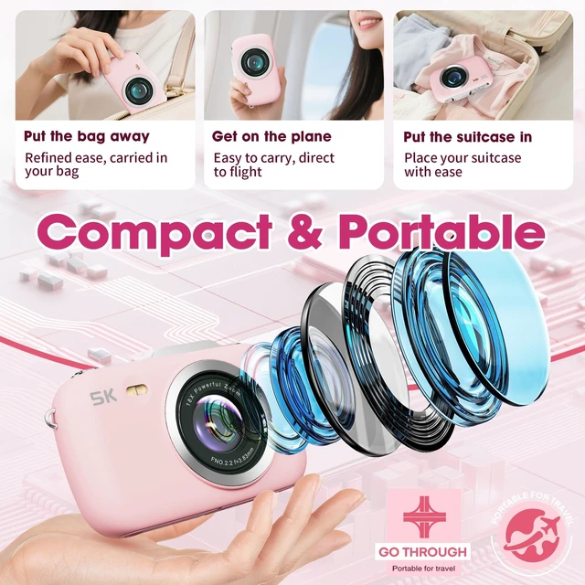 Alt view image 6 of 7 - Digital Camera 5K 80MP 18X Zoom UHD Autofocus Video Camara 2.8" LCD Vlogging Camera for Kids, Compact with Flash, 32GB Card & 2 Batteries, Christmas Birthday for Teens, Kids & Girls, Pink