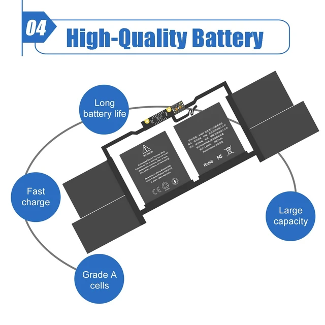 Alt view image 5 of 6 - A1820 A1707 Laptop Battery for MacBook Pro 15" A1707 (Late 2016, Mid 2017) 11.4V 76Wh 6667mAh, Replacement for MacBook Pro 15 inch A1707 (Late 2016, Mid 2017) EMC 3162 3072 series, MPTR2LL/A MPTT2LL/A
