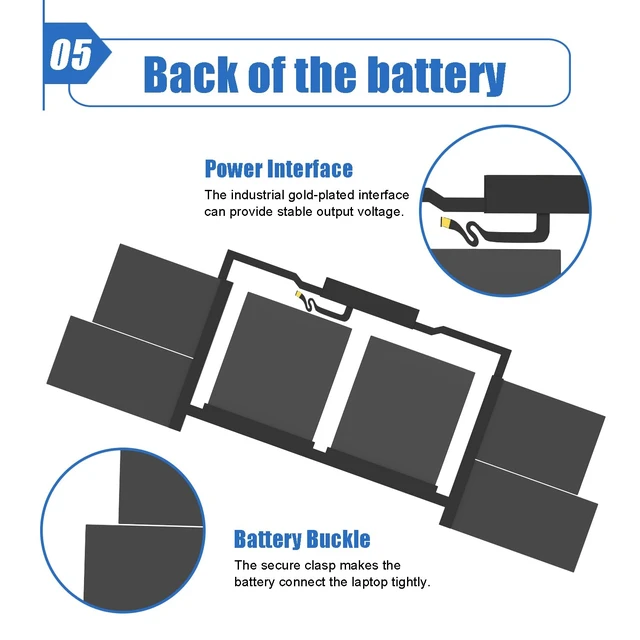 Alt view image 6 of 6 - A1820 A1707 Laptop Battery for MacBook Pro 15" A1707 (Late 2016, Mid 2017) 11.4V 76Wh 6667mAh, Replacement for MacBook Pro 15 inch A1707 (Late 2016, Mid 2017) EMC 3162 3072 series, MPTR2LL/A MPTT2LL/A