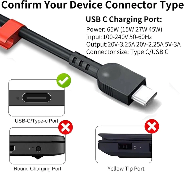 Alt view image 2 of 7 - Slim 65W USB C Laptop Charger Replacement for Lenovo Laptop Charger USB C Compatible with Lenovo Thinkpad/Yoga/Chromebook Computer Fast Charging Type C Power Cord AC Adapter New