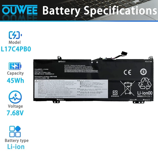 Alt view image 2 of 5 - L17C4PB0 Laptop Battery Compatible with Lenovo Flex 6-14IKB 6-14ARR IdeaPad 530S-14ARR 530S-14IKB Yoga 530-14ARR 530-14IKB XiaoXin Air 14IKBR 15IWL Series L17M4PB0 L17C4PB2 5B10Q16066 45Wh 7.68V