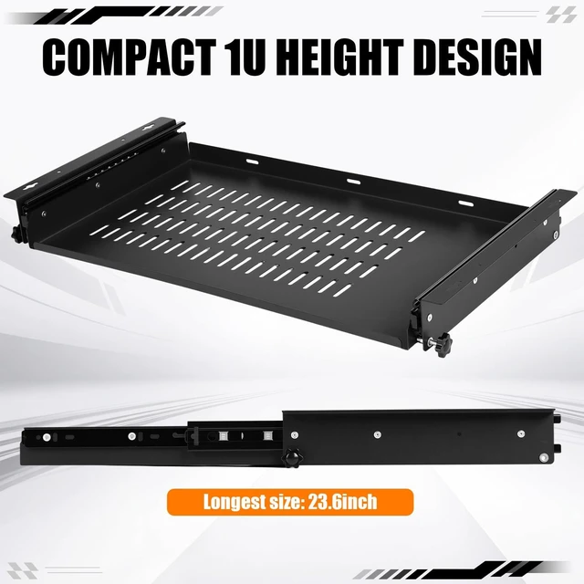 Alt view image 4 of 7 - Sliding Under Desk Laptop Mount Shelf with Air Vents 21''Wx12''D Metal Under Desk Slide out Tray, Laptop Storage Tray for Home Office Standing Desk Workstation Cabinet, Hardware Include