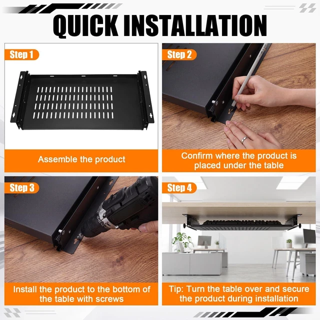 Alt view image 6 of 7 - Sliding Under Desk Laptop Mount Shelf with Air Vents 21''Wx12''D Metal Under Desk Slide out Tray, Laptop Storage Tray for Home Office Standing Desk Workstation Cabinet, Hardware Include