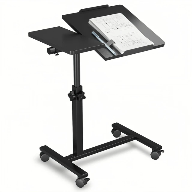 Main image of Rolling Over Bed Table Adjustable Height with Wheels Side Table for Couch Laptop Desk Hospital Overbed Table Couch TV Tray Table Computer Workstation-Frosted Black