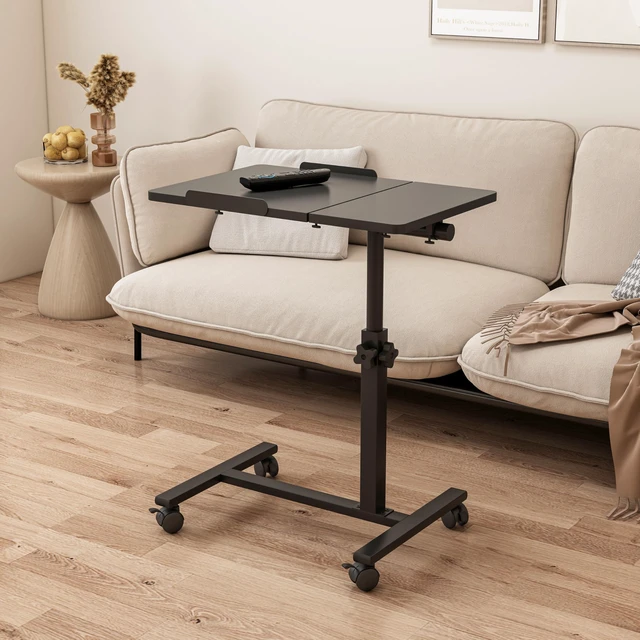 Alt view image 2 of 3 - Rolling Over Bed Table Adjustable Height with Wheels Side Table for Couch Laptop Desk Hospital Overbed Table Couch TV Tray Table Computer Workstation-Frosted Black