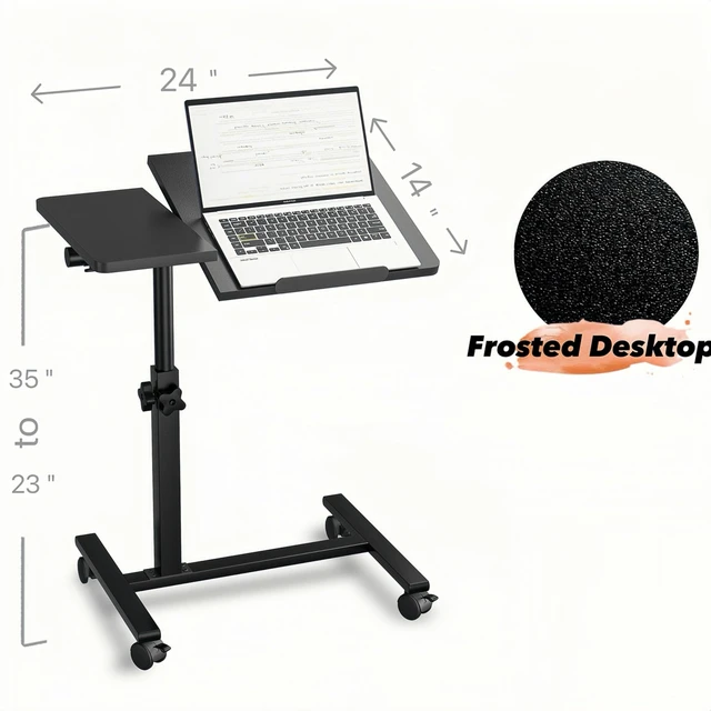 Alt view image 3 of 3 - Rolling Over Bed Table Adjustable Height with Wheels Side Table for Couch Laptop Desk Hospital Overbed Table Couch TV Tray Table Computer Workstation-Frosted Black