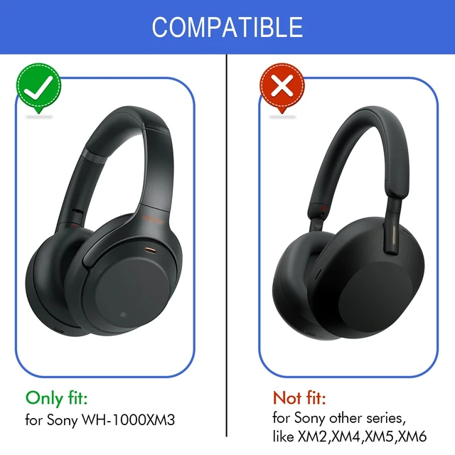Alt view image 2 of 6 - Ear Pads for Sony WH1000XM3 Headphones, WH-1000 XM3 Replacement Ear Cushion Durable Protein Leather High Density Memory Foam, Added Thickness for Noise Cancelling - Black