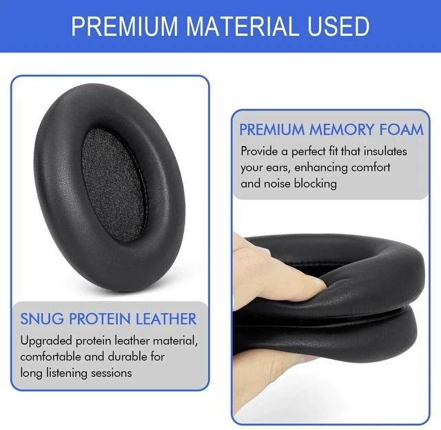 Alt view image 3 of 6 - Ear Pads for Sony WH1000XM3 Headphones, WH-1000 XM3 Replacement Ear Cushion Durable Protein Leather High Density Memory Foam, Added Thickness for Noise Cancelling - Black