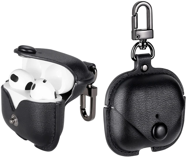 Main image of Case Cover for Air Pods 3 (2021), Leather Case with Secure Snap-Fastener Compatible with Apple AirPods 3rd Generation Charging Case - Black