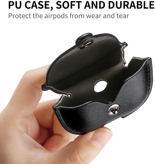 Alt view image 3 of 6 - Case Cover for Air Pods 3 (2021), Leather Case with Secure Snap-Fastener Compatible with Apple AirPods 3rd Generation Charging Case - Black
