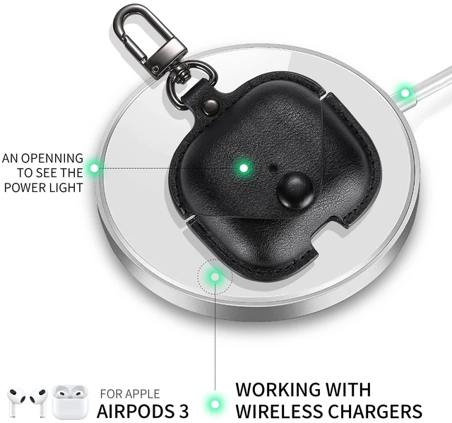 Alt view image 5 of 6 - Case Cover for Air Pods 3 (2021), Leather Case with Secure Snap-Fastener Compatible with Apple AirPods 3rd Generation Charging Case - Black