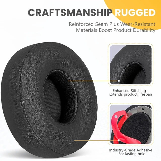 Alt view image 3 of 7 - Replacement Ear Pads for Beats Solo 4 Wireless Headphones-Black Soft Protein Leather Memory Foam Ear Cushions with Strong Adhesive Backing, Comfortable Fit for Long Listening Sessions