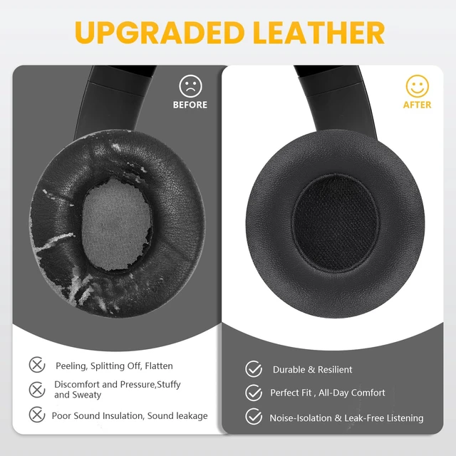 Alt view image 5 of 7 - Replacement Ear Pads for Beats Solo 4 Wireless Headphones-Black Soft Protein Leather Memory Foam Ear Cushions with Strong Adhesive Backing, Comfortable Fit for Long Listening Sessions