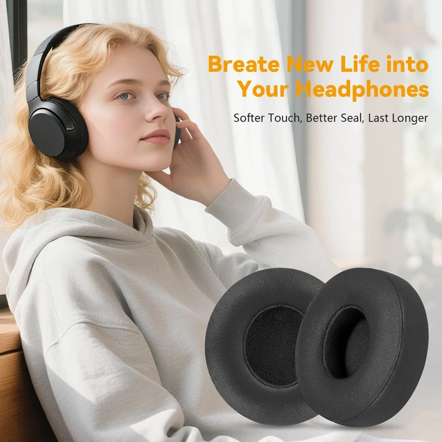 Alt view image 7 of 7 - Replacement Ear Pads for Beats Solo 4 Wireless Headphones-Black Soft Protein Leather Memory Foam Ear Cushions with Strong Adhesive Backing, Comfortable Fit for Long Listening Sessions