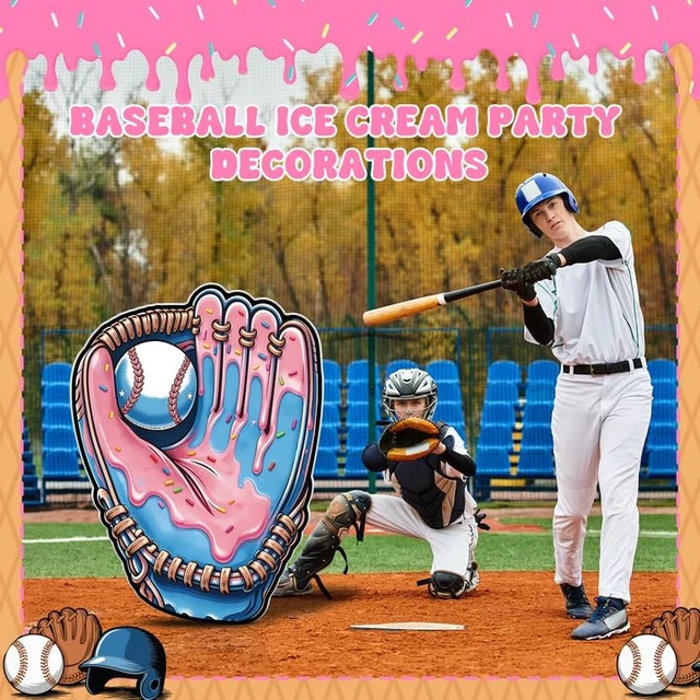 Alt view image 5 of 7 - 4.6 Ft Large Ice Cream Drip Baseball Party Decoration Sports Party Decor Baseball Glove Cardboard Cutout Decor Backdrop Photo Booth for Birthday Decorations