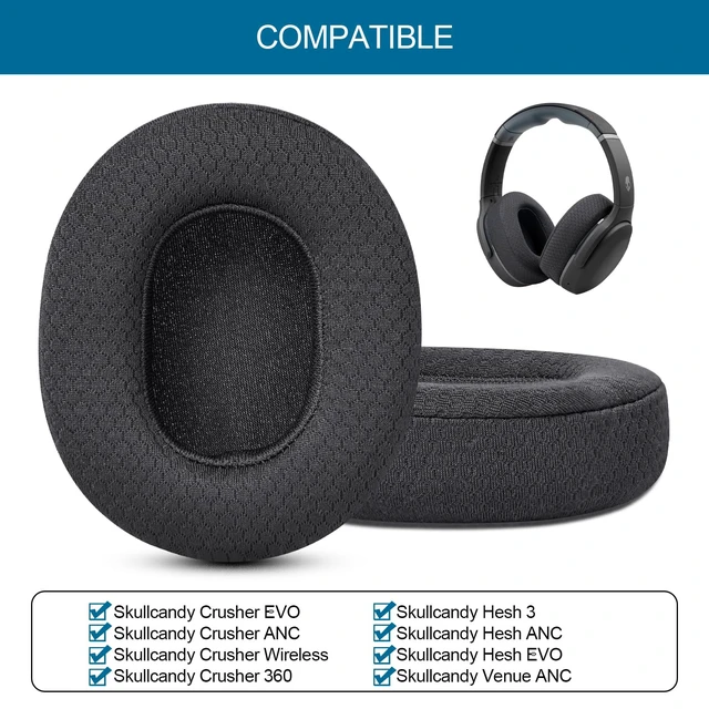 Alt view image 2 of 7 - Ear Pads Replacement for Skullcandy Hesh 3 Hesh EVO Hesh ANC Headphone, Earpads Cushions for Crusher Wireless Crusher Evo Crusher ANC Headset with Memory Foam (Mesh)