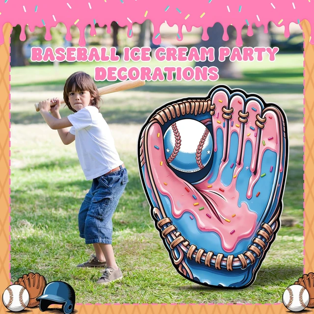 Alt view image 6 of 7 - 4.6 Ft Large Ice Cream Drip Baseball Party Decoration Sports Party Decor Baseball Glove Cardboard Cutout Decor Backdrop Photo Booth for Birthday Decorations