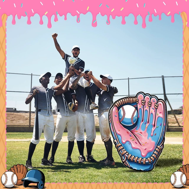 Alt view image 7 of 7 - 4.6 Ft Large Ice Cream Drip Baseball Party Decoration Sports Party Decor Baseball Glove Cardboard Cutout Decor Backdrop Photo Booth for Birthday Decorations