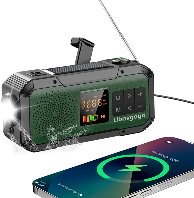 Main image of Emergency Radio Waterproof Bluetooth Speaker,Portable Digital AM FM Radio with 2000mAH Cell Phone Charger,Flashlight,Hand Crank NOAA Weather Radio with Solar Panel,Emergency Survival Kit (Green)
