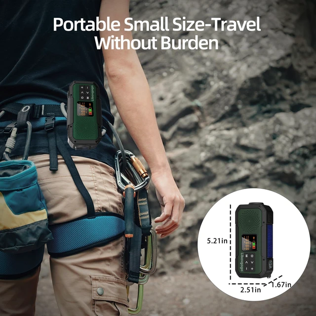 Alt view image 3 of 7 - Emergency Radio Waterproof Bluetooth Speaker,Portable Digital AM FM Radio with 2000mAH Cell Phone Charger,Flashlight,Hand Crank NOAA Weather Radio with Solar Panel,Emergency Survival Kit (Green)