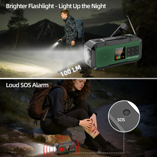 Alt view image 7 of 7 - Emergency Radio Waterproof Bluetooth Speaker,Portable Digital AM FM Radio with 2000mAH Cell Phone Charger,Flashlight,Hand Crank NOAA Weather Radio with Solar Panel,Emergency Survival Kit (Green)