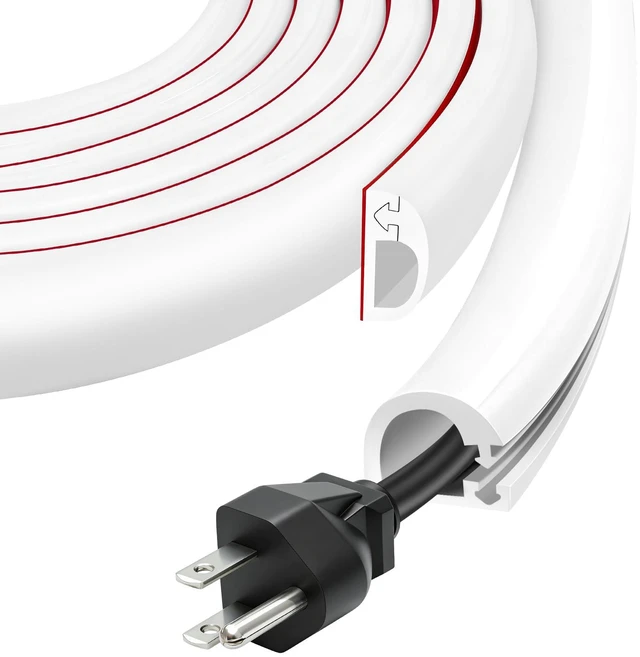Main image of Wall Cord Hider, Flexible Self-Adhesive Wire Cover, Side-Open Cable Raceway for Cords on Wall, Cord Concealer for Mounted TV, Home Theater & Office White