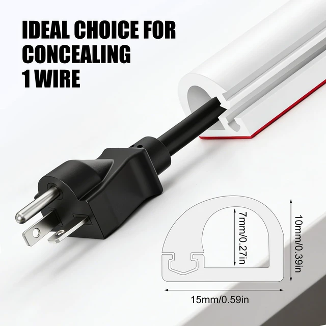 Alt view image 2 of 7 - Wall Cord Hider, Flexible Self-Adhesive Wire Cover, Side-Open Cable Raceway for Cords on Wall, Cord Concealer for Mounted TV, Home Theater & Office White