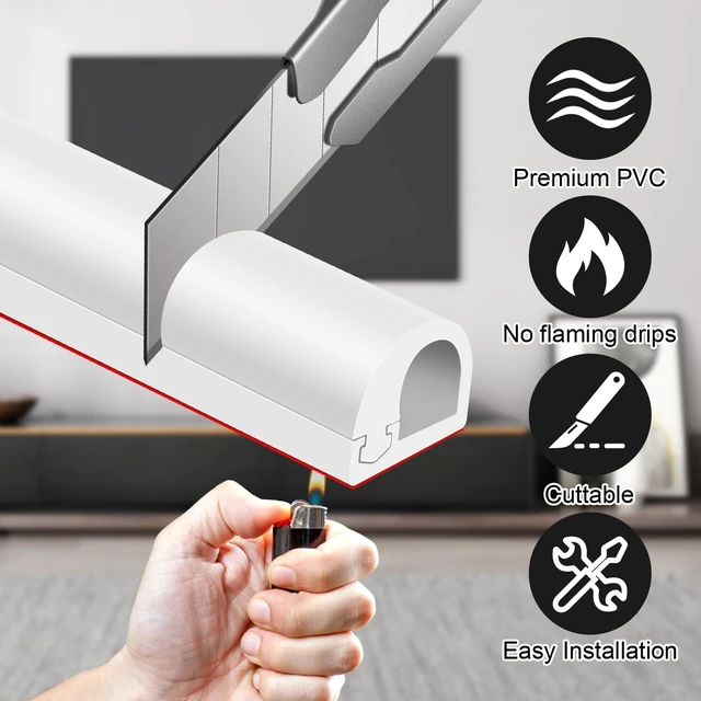 Alt view image 4 of 7 - Wall Cord Hider, Flexible Self-Adhesive Wire Cover, Side-Open Cable Raceway for Cords on Wall, Cord Concealer for Mounted TV, Home Theater & Office White
