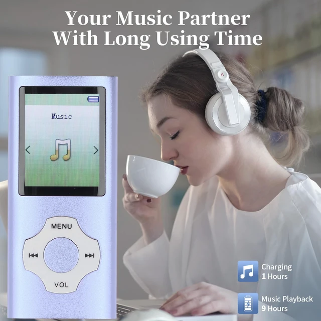 Alt view image 3 of 7 - 128GB MP3 MP4 Player with Bluetooth and WiFi, Portable Lossless Sound MP3, HiFi Sound 1.8in Color Screen, Expandable Portable Video Music Player with Electronic Book Voice Record (Blue Purple)