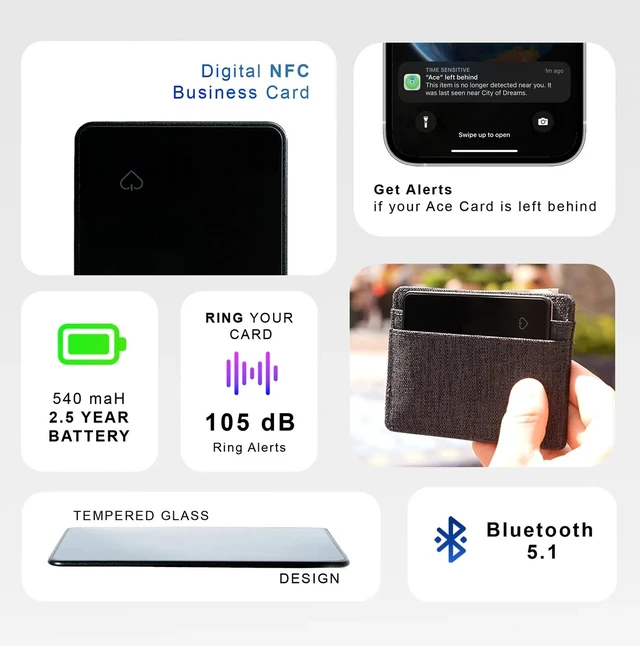 Alt view image 3 of 7 - Card Rechargeable, Works with Apple Find My (iOS Only), Wallet Tracker, 1.9mm Ultra Thin, Digital NFC Business Card & RFID Blocker. Item Locator for Luggage Tags, Passports, Phone, IP68 Waterproof